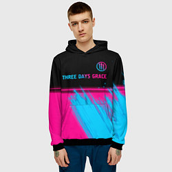 Толстовка-худи мужская Three Days Grace - neon gradient: символ сверху, цвет: 3D-черный — фото 2