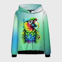 Толстовка-худи мужская Разноцветный попугай, цвет: 3D-черный