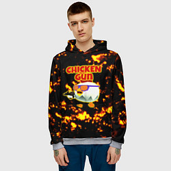 Толстовка-худи мужская Chicken Gun на фоне огня, цвет: 3D-меланж — фото 2
