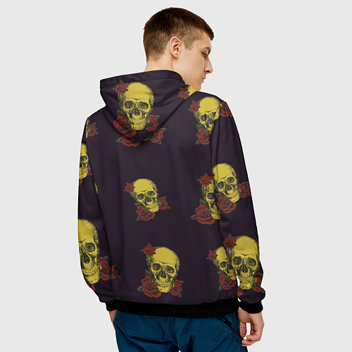 Мужская толстовка Череп и розочки / 3D-Черный – фото 4