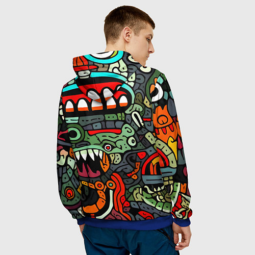 Мужская толстовка Монстры в зеленом и оранжевом - нейросеть / 3D-Синий – фото 4