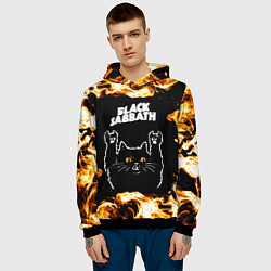 Толстовка-худи мужская Black Sabbath рок кот и огонь, цвет: 3D-черный — фото 2