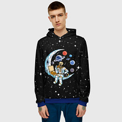 Толстовка-худи мужская Skeleton astronaut eats pizza while sitting on the, цвет: 3D-синий — фото 2