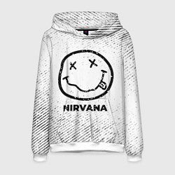 Толстовка-худи мужская Nirvana с потертостями на светлом фоне, цвет: 3D-белый