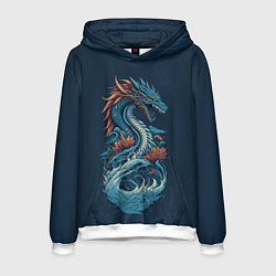 Толстовка-худи мужская Синий дракон от нейросети, цвет: 3D-белый