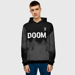 Толстовка-худи мужская Doom glitch на темном фоне: символ сверху, цвет: 3D-черный — фото 2