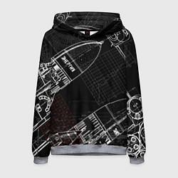 Толстовка-худи мужская Чертеж ракеты, цвет: 3D-меланж