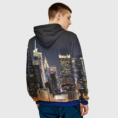 Мужская толстовка Котяра в стиле киберпанк на фоне ночного города / 3D-Синий – фото 4