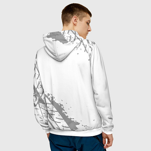 Мужская толстовка Fiat speed на светлом фоне со следами шин: надпись / 3D-Белый – фото 4