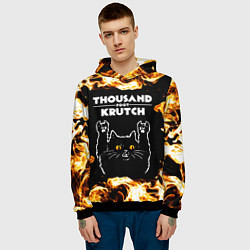 Толстовка-худи мужская Thousand Foot Krutch рок кот и огонь, цвет: 3D-черный — фото 2