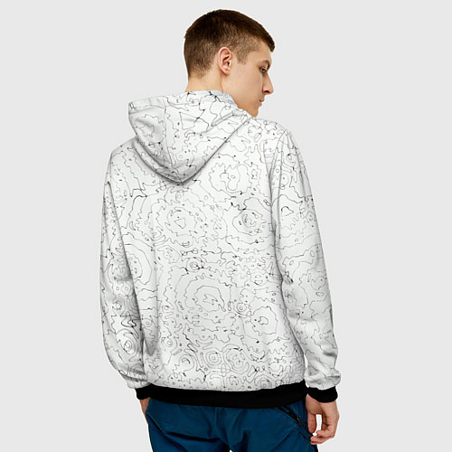 Мужская толстовка Хаотичная черно-белая рябь - узор Хуф и Ся / 3D-Черный – фото 4