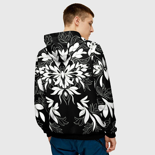 Мужская толстовка Цветы орнамент чб / 3D-Черный – фото 4