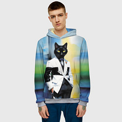 Толстовка-худи мужская Cat fashionista - neural network - pop art, цвет: 3D-меланж — фото 2