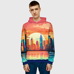 Толстовка-худи мужская Городской пейзаж на рассвете, цвет: 3D-синий — фото 2