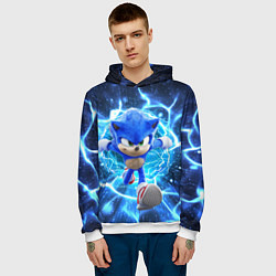Толстовка-худи мужская Sonic electric waves, цвет: 3D-белый — фото 2