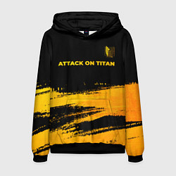 Толстовка-худи мужская Attack on Titan - gold gradient: символ сверху, цвет: 3D-черный