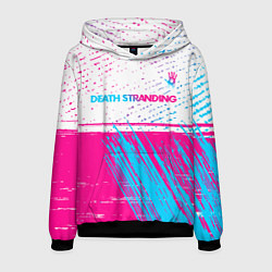 Толстовка-худи мужская Death Stranding neon gradient style: символ сверху, цвет: 3D-черный