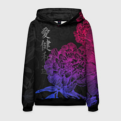 Толстовка-худи мужская Neon flowers - japanese art, цвет: 3D-черный