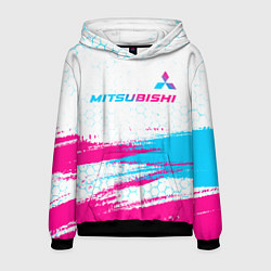Толстовка-худи мужская Mitsubishi neon gradient style: символ сверху, цвет: 3D-черный