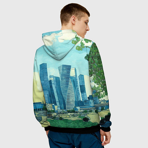 Мужская толстовка Москва-сити Ван Гог / 3D-Черный – фото 4