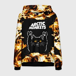 Толстовка-худи мужская Arctic Monkeys рок кот и огонь, цвет: 3D-черный