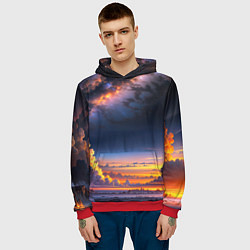 Толстовка-худи мужская Млечный путь и облака на закате, цвет: 3D-красный — фото 2