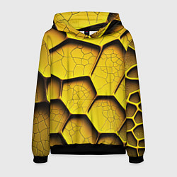Толстовка-худи мужская Желтые шестиугольники с трещинами - объемная текст, цвет: 3D-черный