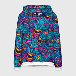 Толстовка-худи мужская Неоновые монстры - graffiti art style pattern, цвет: 3D-белый