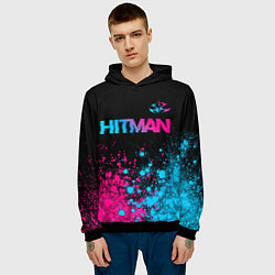 Толстовка-худи мужская Hitman - neon gradient: символ сверху, цвет: 3D-черный — фото 2