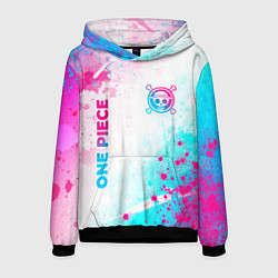 Толстовка-худи мужская One Piece neon gradient style: надпись, символ, цвет: 3D-черный