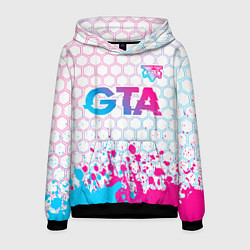 Толстовка-худи мужская GTA neon gradient style: символ сверху, цвет: 3D-черный