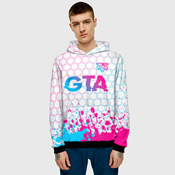 Толстовка-худи мужская GTA neon gradient style: символ сверху, цвет: 3D-черный — фото 2