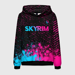 Толстовка-худи мужская Skyrim - neon gradient: символ сверху, цвет: 3D-черный