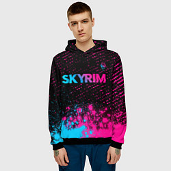 Толстовка-худи мужская Skyrim - neon gradient: символ сверху, цвет: 3D-черный — фото 2