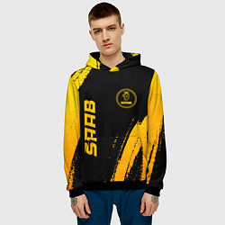 Толстовка-худи мужская Saab - gold gradient: надпись, символ, цвет: 3D-черный — фото 2