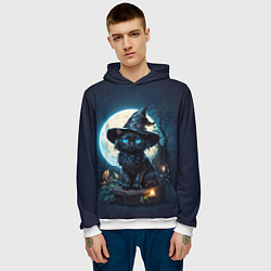 Толстовка-худи мужская Кот ведьмы - Хэллоуин, цвет: 3D-белый — фото 2