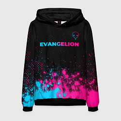 Толстовка-худи мужская Evangelion - neon gradient: символ сверху, цвет: 3D-черный