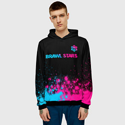 Толстовка-худи мужская Brawl Stars - neon gradient: символ сверху, цвет: 3D-черный — фото 2
