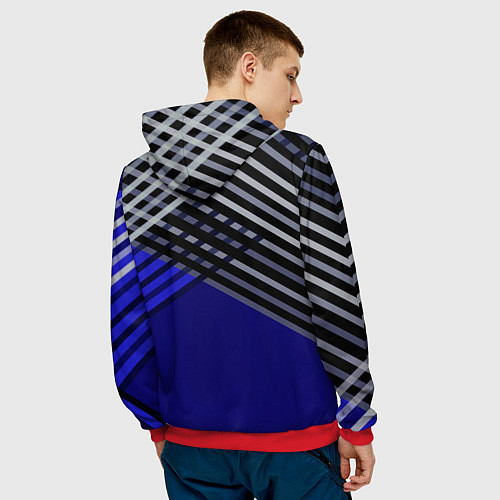 Мужская толстовка Белые и серые полосы на синем фоне / 3D-Красный – фото 4