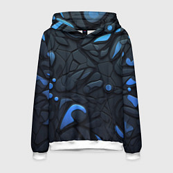 Толстовка-худи мужская Blue black abstract texture, цвет: 3D-белый