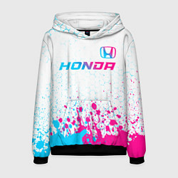 Толстовка-худи мужская Honda neon gradient style: символ сверху, цвет: 3D-черный