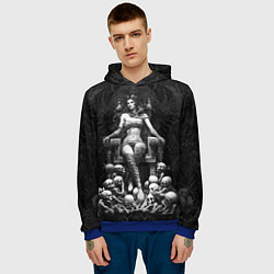 Толстовка-худи мужская Ведьма на троне из черепов, цвет: 3D-синий — фото 2