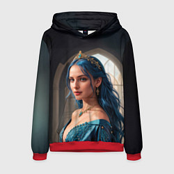 Толстовка-худи мужская Девушка принцесса с синими волосами, цвет: 3D-красный