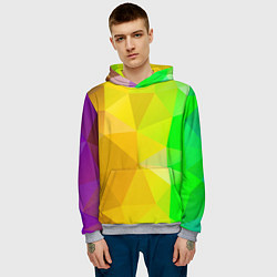 Толстовка-худи мужская Жёлто-зелёная геометрия, цвет: 3D-меланж — фото 2