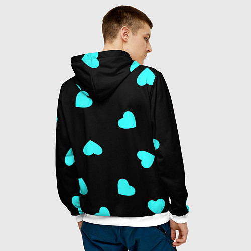 Мужская толстовка С голубыми сердечками на черном / 3D-Белый – фото 4