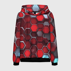 Толстовка-худи мужская Cyber hexagon red, цвет: 3D-черный