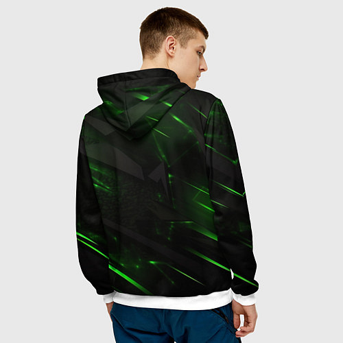 Мужская толстовка Dark black green abstract / 3D-Белый – фото 4