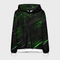 Толстовка-худи мужская Dark black green abstract, цвет: 3D-белый