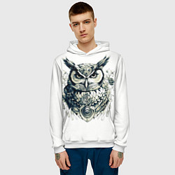 Толстовка-худи мужская Красавица сова рисованная карандашом, цвет: 3D-белый — фото 2