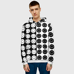 Толстовка-худи мужская Smiley black and white, цвет: 3D-белый — фото 2